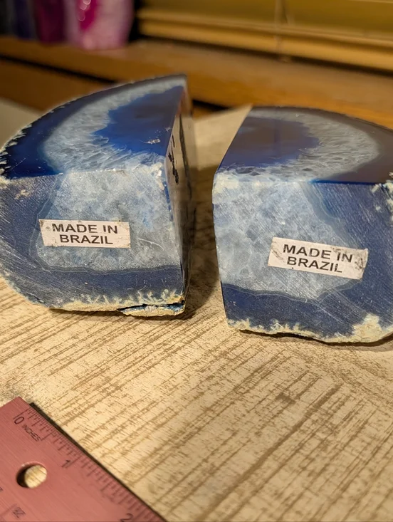 Pair Of Agate Geodes Bookends or Design Pieces Cobalt Blue + Tiny Druzy Pockets - Picture 2 of 13